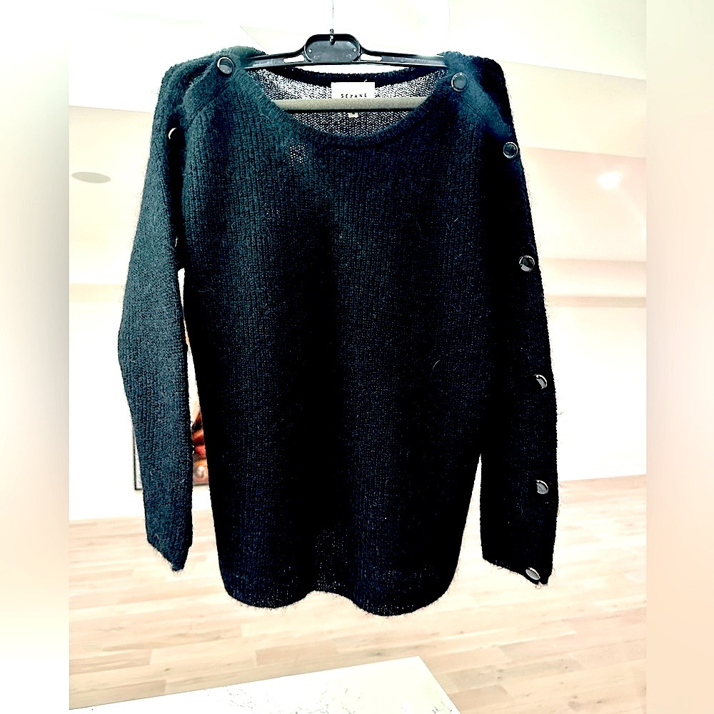 Sezane Kid Mohair Black Crew Neck Sweater - Small